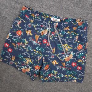 Reyn Spooner Swim Trunks Mens M Navy Blue Hawaiian Waikiki Pineapple Fish Lined